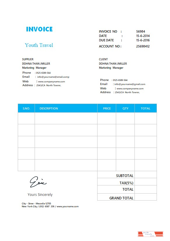 Free Simple Invoice Format PSD template